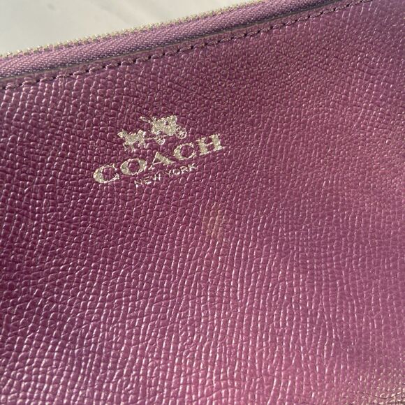 Coach Cosmetic Case 17 Crossgrain Leather Mauve Purple Silver Travel Bag F53386 - Picture 4 of 8